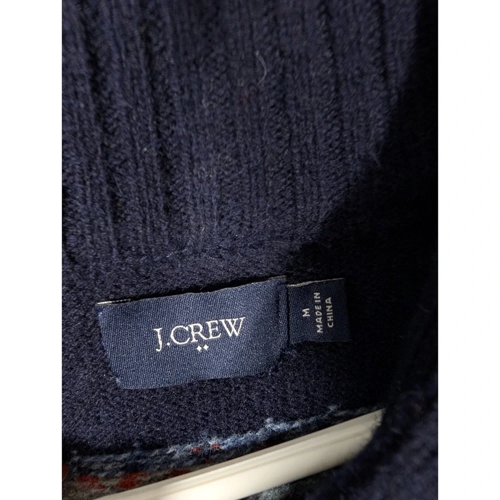 J. Crew Men's Cardigan Shawl Collar Blue Red Striped 100% Lambs Wool Medium‎